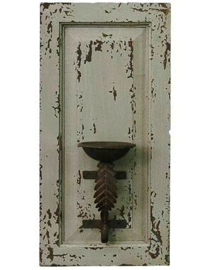Distressed Wall Sconce Panel with Metal Leaf Accent